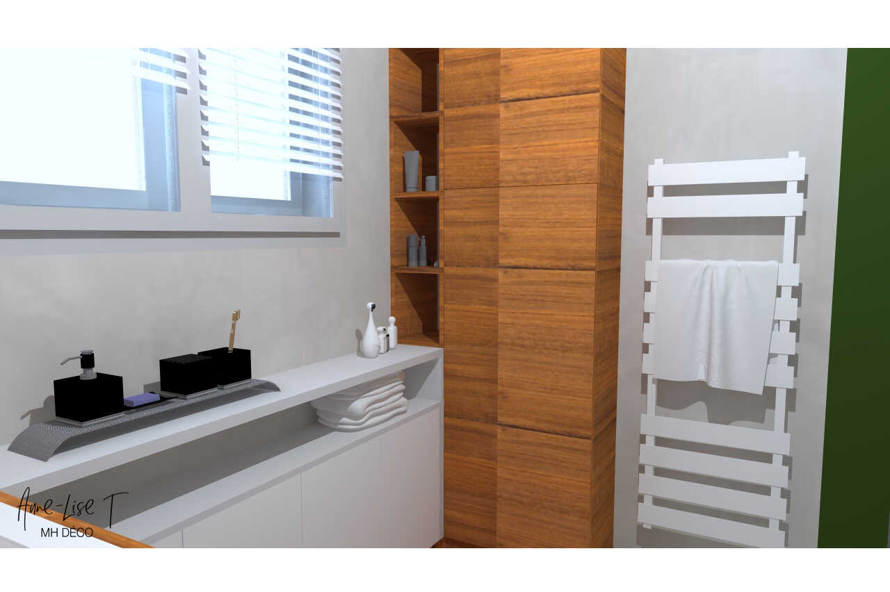 Anne Lise T Architecte Dinterieur Mios Relooking Dun Escalier Dun Sejour Creation Dun Coin Bureau Et Renovation Dune Salle De Bains – Arsac 16