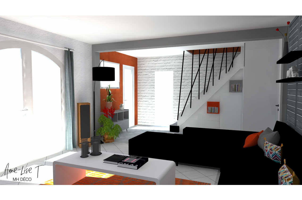 Anne Lise T Architecte Dinterieur Mios Relooking Dun Escalier Dun Sejour Creation Dun Coin Bureau Et Renovation Dune Salle De Bains – Arsac 18