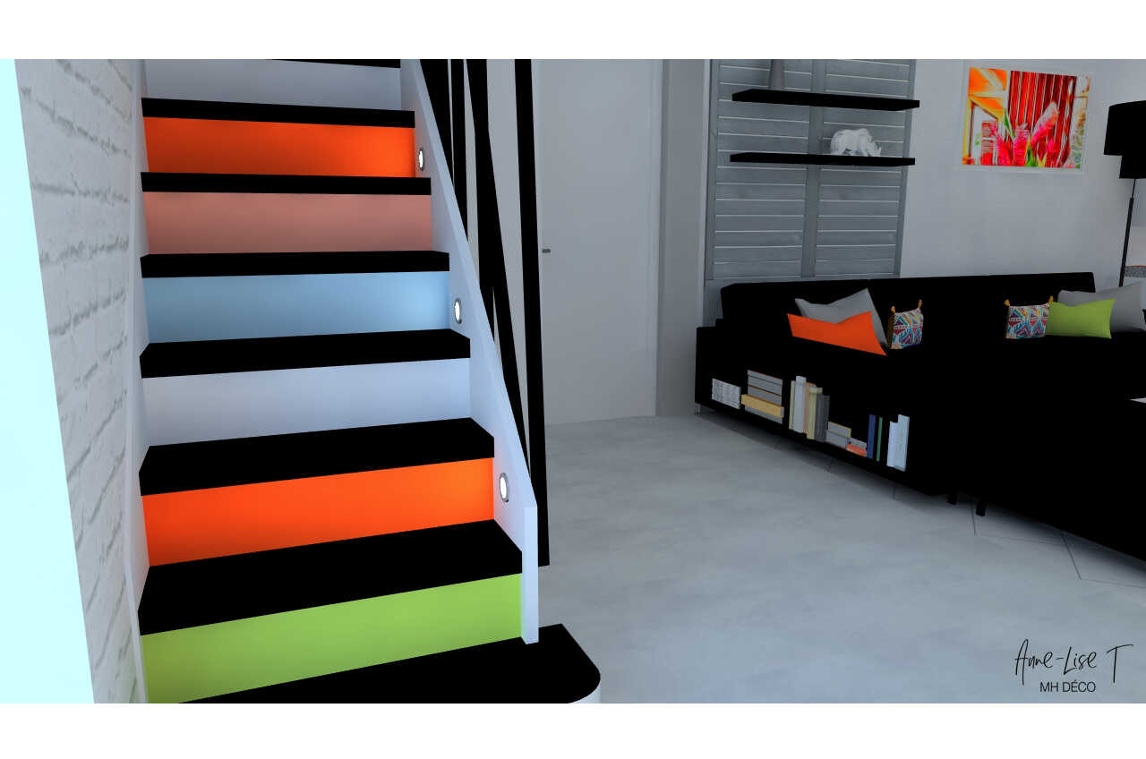 Anne Lise T Architecte Dinterieur Mios Relooking Dun Escalier Dun Sejour Creation Dun Coin Bureau Et Renovation Dune Salle De Bains – Arsac 5