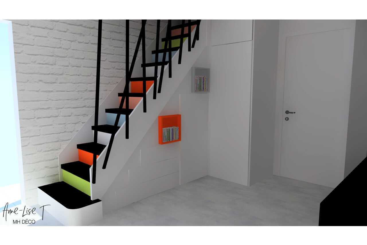 Anne Lise T Architecte Dinterieur Mios Relooking Dun Escalier Dun Sejour Creation Dun Coin Bureau Et Renovation Dune Salle De Bains – Arsac 6