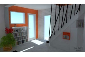 Anne Lise T Architecte Dinterieur Mios Relooking Dun Escalier Dun Sejour Creation Dun Coin Bureau Et Renovation Dune Salle De Bains – Arsac 7